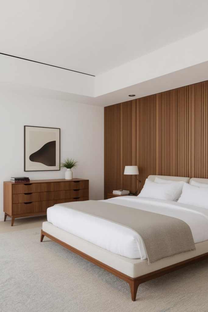 Minimalist bedroom clean lines & expansive space