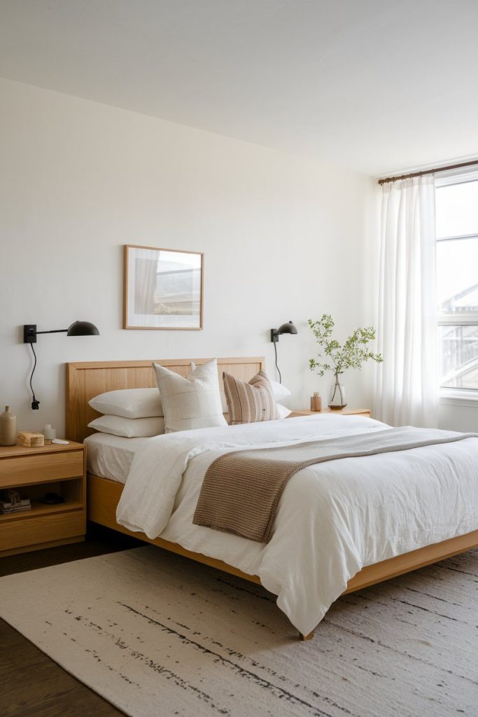 Minimalist bedroom harmonious atmosphere & room to breathe