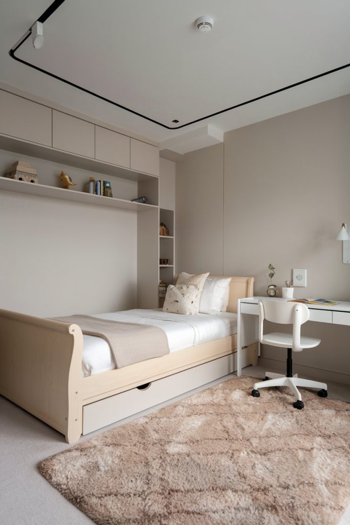 Modern minimalist kids' bedroom adaptable & organized