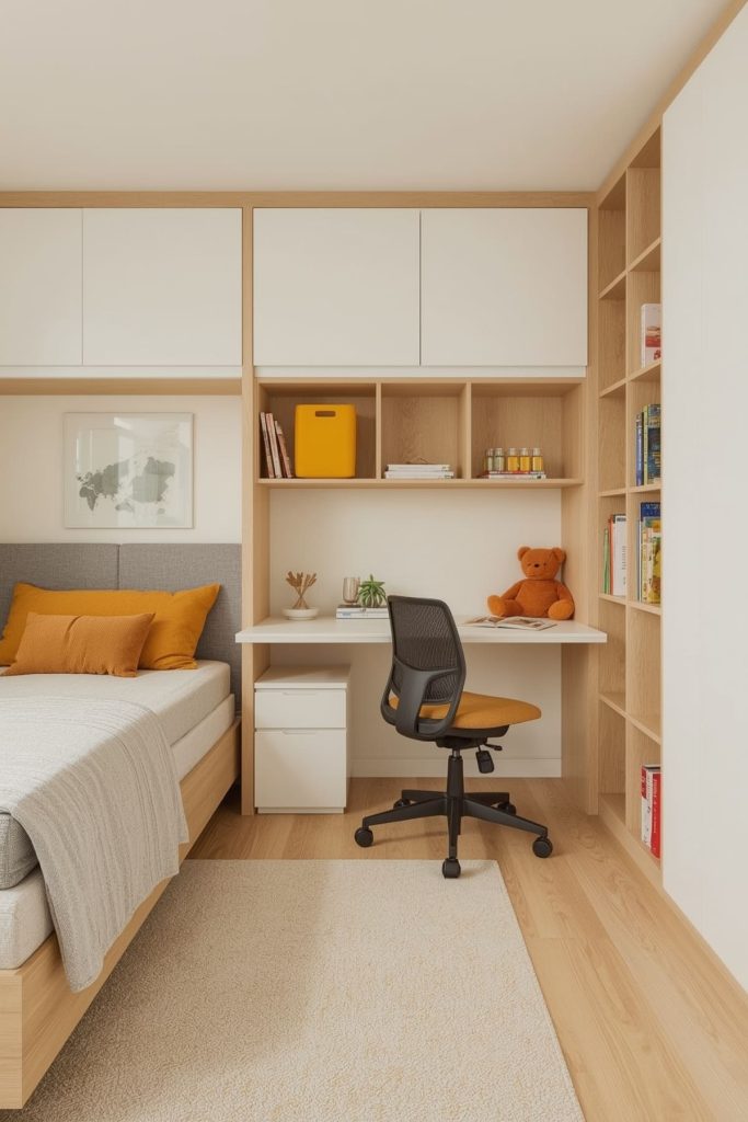 Multi functional kids' bedroom integrated sleep & study zones