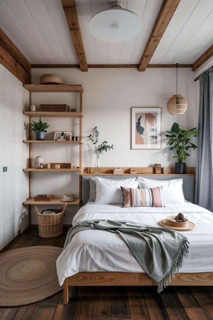 Petite japandi bedroom design philosophy for serenity