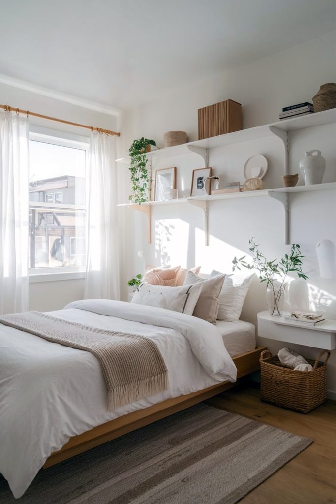 Small japandi bedroom uncluttered design & maximized space