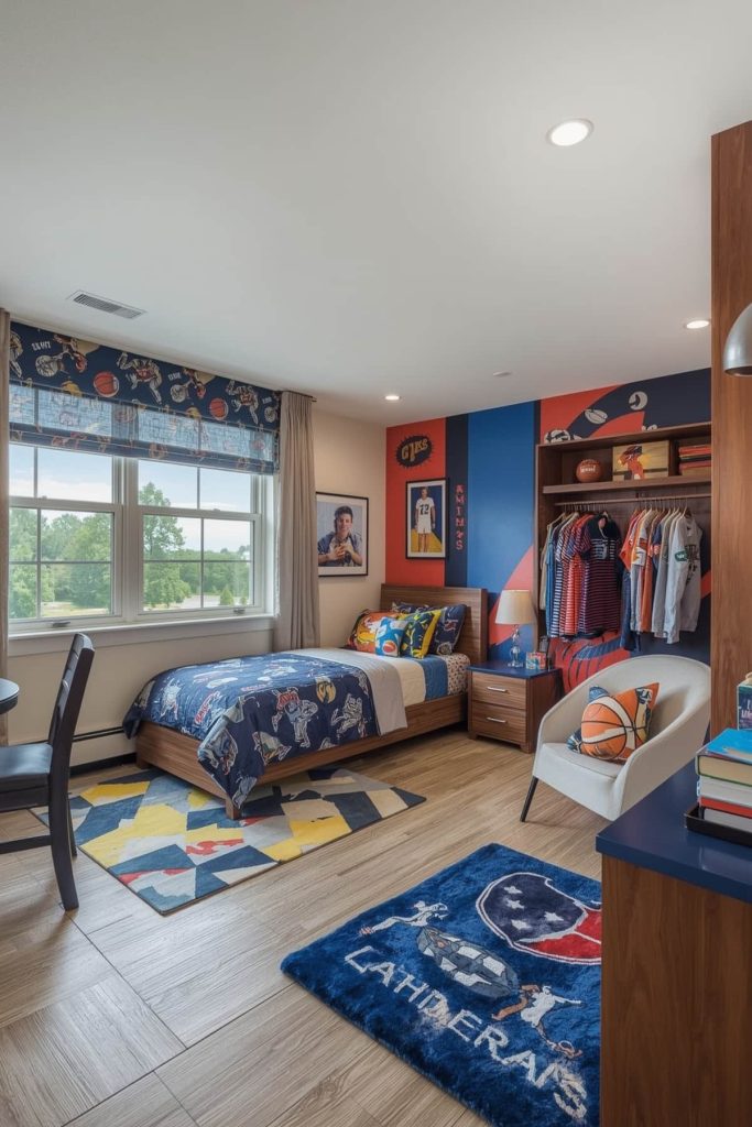Sports inspired kids' room team colors & themed decor